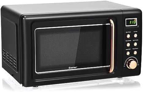 COSTWAY Countertop Microwave Oven, 0.7Cu.ft Vintage Microwave with 5 Micro Power Levels, 8 Pr-Programmed Settings, Child Lock, LED Display, Compact Retro Microwave for Dorm, Travel, 700 W, Rose Gold