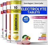 Quench Electrolyte Tablets 40 Count Instant Hydration, Electrolytes, Fasting Electrolytes No Sugar for Optimal Hydration Support Not Powder - Watermelon, Orange, Mixed Berry, Lemon Flavors