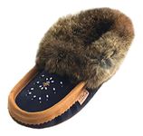 Laurentian Chief Moccasin Slippers for Woman - Orlon Beaded Slippers with Fur Trim and Padded Sole, Canada Quality Womens Slippers, Comfortable Stylish Indoor Moccasins for Women