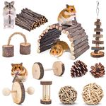 ERKOON Hamster Chew Toys, Small Animal Boredom Breaker Guinea Pig Activity Toy Natural Wooden Accessories Gerbil Rat Chinchilla Dumbbells Play Bridge Roller Teeth Molar Exercise