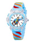 Time Up Analog Dial Glowing Disco Light,Rainbow Color Strap & Cartoon Character Display Watch for Kids (Age:3-10 Years)-VSP-Y (Superman-Sky Blue)