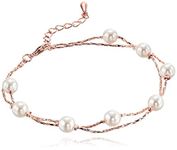 Crystalline Azuria Multi Strand Pearl Bracelet with Simulated White Pearls 18K Rose Gold Plated for Women Bracelet