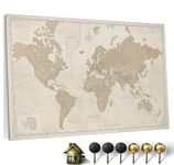 Canvas World Map with Cork Pin Board - English Lettering - Decorative Wall Decoration for All Rooms - Canvas Pictures with World Map Motif (120x80 cm, Pattern 9)