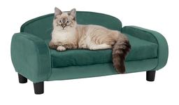 Paws & Purrs Modern Pet Sofa 31.5" Wide Low Back Lounging Bed with Removable Mattress Cover in Espresso/Teal