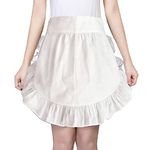 Hyzrz Waist Ruffle Adjustable Apron Kitchen Cooking Restaurant Cotton Bistro Retro Half Aprons with Pockets For Girl Woman (White)