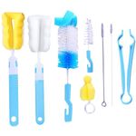 Bottle Brush 8 Pack Cup Cleaner Sponge Brush Set Detachable Long Handle Bottle Cleaner Set Baby Nipple Brushes, Straw Brushes, Bottle Clamp (8 Piece Set)