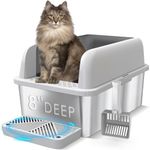 Suzzipaws 8" Deep Stainless Steel Cat Litter Box with Lid Extra Large Litter Box for Big Cats XL Metal Litter Pan Tray with High Wall Sides Enclosure, Non-Sticky, Anti-Leakage, Easy Cleaning