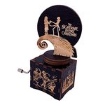 The Nightmare Before Christmas Music Box Hand Crank Rotating Style Musical Box Carved Wood Musical Gifts for Fans(Black)