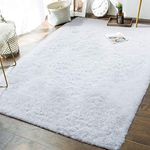 Andecor Soft Fluffy Bedroom Rugs - 5 x 8 Feet Indoor Shaggy Plush Area Rug for Boys Girls Kids Baby College Dorm Living Room Home Decor Floor Carpet, White