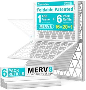 AErovivo 16x20x1 Air Filter MERV 8, 1 Reusable ＆ Foldable Frame with 6 Pack Replaceable Filter Paper, Innovative AC HVAC Air Filter (Actual Size: 15.59 x 19.56 x 0.78 in)