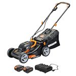 Worx WG743 40V PowerShare 4.0Ah 17" Lawn Mower w/Mulching & Intellicut (2x20V Batteries),Black and Orange