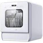 AIRMSEN Portable Countertop Dishwasher Mini Dishwasher with 5L Tank, 9 Programs, 37 * 50cm Ultra-Narrow & Deep Design, 1-24H Delay Start & 360° Dual Spray, Hose/No-Hose Setup, White