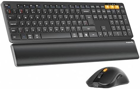 ProtoArc Wireless Keyboard and Mouse, KM60 Full-Size Bluetooth Keyboard and Mouse Set with Wrist Rest, 2.4GHz + Dual Bluetooth, Rechargeable, for Laptop, PC, Mac, Windows, QWERTY UK Layout, Black