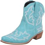 gloryinterest Cowboy Boots for Women Booties Ankle Cowgirl Western Boots Stitched Embroidered Pointed Toe Short Chunky Classic Brown Red Blue US6-10.5, Blue, 7.5