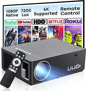 UUO Projecteur LED natif 1080P 6000 lux Support 4K HD Projecteur vidéo 4K HD avec clé numérique 300" ±50°, compatible avec Fire TV, PS4, X-Box, ordinateur portable, iPhone Android pour Home Theatre