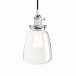 PathsOn Industrial Vintage Modern Edison Hanging Pendant Ceiling Light Fixture Loft Bar Kitchen Chandelier Decorative Lighting with Bell Clear Glass Light Shade E27 (Chrome)