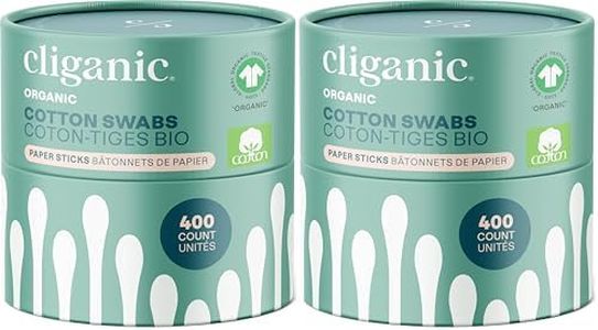 Cliganic Organic Cotton Swabs, 400 Count - 100% Pure Natural Cotton, Chlorine-Free Hypoallergenic, Soft, Gentle & Absorbent Paper Buds (Pack of 2)
