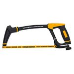 TOUGH MASTER Hacksaw 300mm Durable Handheld Bow Saw 12" with Aluminium Frame, Non-Slip Rubber Handle, 45°/90° Cutting Angles, 24TPI Bi-Metal HSS Saw Blade for Metal, Wood, PVC Pipe, Plastic