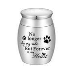 XIUDA 1.57 inches Mini Pet Memorial Small Urns for Dog and Cat Ashes, Stainless Steel Cremation Urn, Pet Paw Print Keepsake Urn for Ashes - No Longer by My Side Forever in My Heart