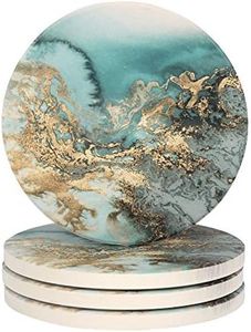 Lahome Marble Pattern Coasters - Round Drinks Absorbent Stone Coaster Set with Ceramic Stone and Cork Base for Kinds of Mugs and Cups, Blue, 4 Inch