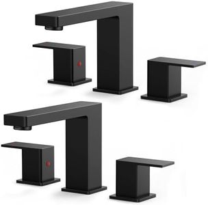FORIOUS 2 Pack Black Bathroom Faucets 3 Hole, 2 Handle Matte Black Bathroom Sink Faucet 8 in Widespread Restroom Sink Tap with Metal Drain, Supply Hose and Spare Water Saving Aerator, Commercial