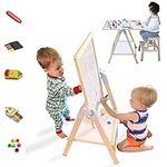 QZMTOY Kids Art Easel, Deluxe Standing Easel Set, Adjustable Art Table, Magnetic Dry Erase Board&Chalkboard Double Sided Stand, 360°Rotating Drawing Easels with Art Supplies, Adjust Height 28-39in