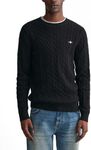 GANT Men's Cotton Cable C-Neck Sweater, Black, XL