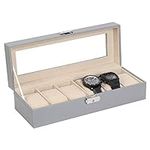 NEX Watch Case, 6 Slot Leather Watch Box Display Case Organizer Glass Jewelry Storage