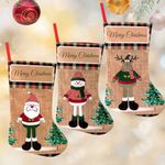 HASTHIP® 3pcs Christmas Stocking 16 inch Linen Print Christmas Gift Stocking Hanging Christmas Stockings Gift Christmas Stocking Christmas Stocking for Window, Christmas Tree, Door, Christmas Party