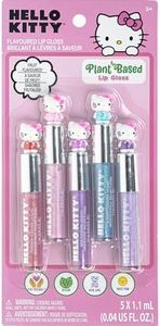 Townley Girl Hello Kitty 5 Pc Plant Based, Moisturizing Lip Gloss Makeup Set for Girls Kids Toddlers, Perfect for Parties Sleepovers Makeovers Birthday Gift for Girls 3 Yrs+