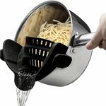 Silicone Pot Strainer, Adjustable Silicone Clip On Strainer for Pots Pans and Bowls, Kitchen Pot Strainer, Hand Held Pot Drainer, Food Strainers, Colander with Clip, Kitchen Tools (Black)