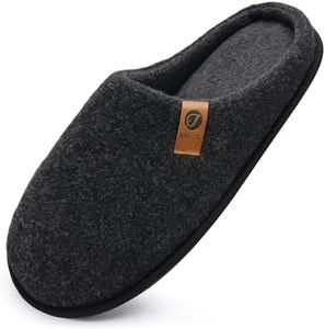 ONCAI Mens Scuff Slippers Cozy Memory Foam Knit Felt Warm House Shoes Slip On Indoor/Outdoor With Arch Surpport Black Size 14