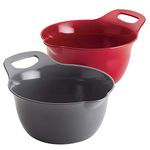 Rachael Ray Tools and Gadgets Nesting/Stackable Mixing Bowl Set with Pour Spouts and Handle - 4 and 5 Quarts, Red and Gray