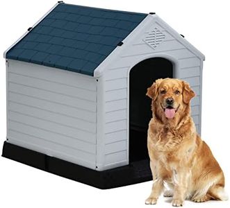 Large Dog House,Dog House Outdoor Plastic Kennel Pet House Shelter for Small Medium Large Dog Waterproof Ventilate Pet Crate with Air Vents&Elevated Floor(27"x25"x28")