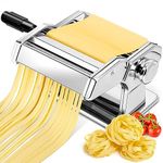 Manual Pasta Maker Machine, Stainless Steel Pasta Roller and Cutter with 7 Adjustable Thickness Settings, Dual Width Noodle Maker for Pasta, Spaghetti, Fettuccine, Lasagna