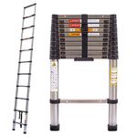 Telescoping Ladder 10.5ft/3.2m Stainless Steel Telescopic Extension Ladder Heavy Duty Collapsible Ladder Non-slip Angled Feet Securing Strap Delicate Design for Home Loft RV Ladder 330 lbs Capacity