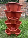 MD MUZ 6 x Terracotta Brown Trio Stacking Planter Strawberry Flower Herb Stackable Garden Plant Pot