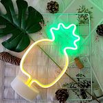 GUOCHENG Pineapple Shaped Neon Night Light Decorative Pedestal LED Neon Marquee Sign Batteries&USB Power Neon Table Lamps for Birthday Party Festival Christmas Decorations