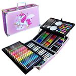 KARP 145 Pcs Children Deluxe Art Drawing Set for Kids Case Studio Art and Craft Supplies Drawing and Painting Set Great Gift (Unicorn Design-Pink)