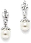 Mariell Pearl Drop Wedding Earrings, 8MM Ivory Shell Pearls, Cubic Zirconia Crystal and Pearl Earrings for Brides, Bridesmaid, Prom and Mother of the Bride, Metal, Gemstone, Created Pearl, Cubic