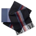 LOVARZI Black Scarfs for men gift boxed - Mens striped scarf in a Gift Box - Presents for him this Christmas - birthday gifts for men - Mens gifts ideas this Xmas