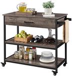 Yaheetech Kitchen Island on Wheels with Storage Drawer & Shelves, 3-Tier Utility Kitchen Cart with Towel Rack & Lockable Wheels for Dining Room, 40 x 20 x 36 inches, Taupe Wood