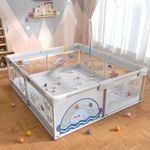 Dawnwake 1.8m*1.5m Baby Playpen with Safety Lock & Suction Cup and Ocean Balls and Hand Grip Ring, Not Foldable Play Gate Fence, up for Toddlers and Kids 3M-3Ys (Grey)