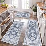 HEBE Boho Kitchen Rugs Set of 3, Farmhouse Kitchen Rugs and Mats Set, Non Slip Kitchen Floor Mat, Machine Washable Kitchen Rug Runner for Hallway Entryway Laundry Room