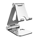 Simpeak Tablet Stand, Dual Foldable Tablet Holder Universal Mobile Phone Stand Holder, Aluminium Tablet Holder Stand Compatible with iPad iPhone and All 4-10inch Devices, Sliver