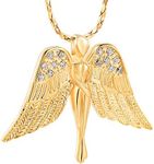 Imrsanl Cremation Jewelry with Angel Lady Charm Locket Memorial Ash Pendant - Urn Necklace for Ashes Wings Keepsake Jewelry for Women Girls (Gold)