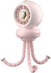 IEOTT Portable Stroller Fan, Whisper-Quiet, Auto-Oscillation, Warm-Tone Night Light, 3600mAh Rechargeable Battery, Dense Safety Grill, Designed for Crib, Car Seat, Travel and Camping (Pink)