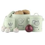 Navaris Potato Onion Garlic Storage Canisters (Set of 3) - Keeper Canister Tin Containers for Potatoes, Onions and Garlic - Vintage Look - Mint Green