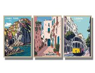 Set of Travel Destination Posters Wall Art Decor 3 Piece Lisbon Portugal Mallorca Spain Cinque Terre Italy Prints Canvas Art Prints for Living Room, Kitchen, Bedroom, Office & Home Decor 36x16 inch