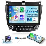 8 Core+4G+64G Car Radio for Honda Accord 2003 2004 2005 2006 2007, Wireless Carplay Android Auto Car Stereo, 10.1” IPS Touchscreen with WiFi, GPS, Bluetooth,FM/RDS, 32EQ DSP, Rear Camera